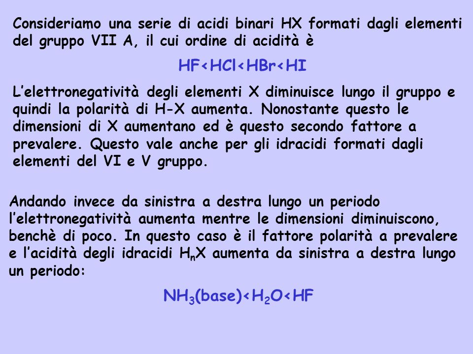 HF<HCl<HBr<HI NH3(base)<H2O<HF
