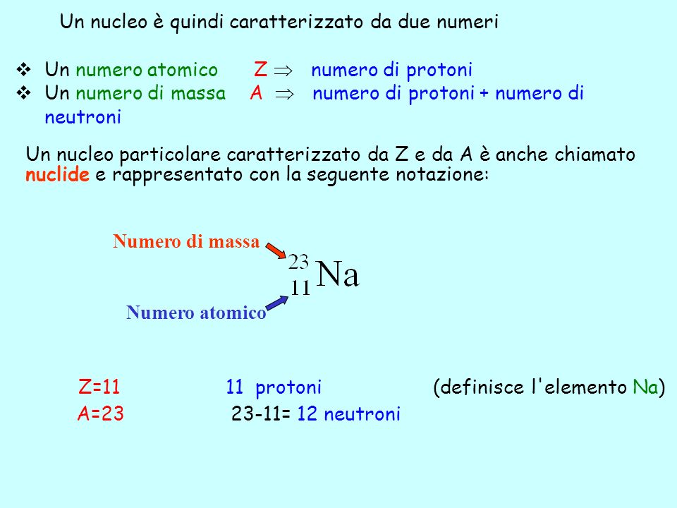 Un nucleo è quindi caratterizzato da due numeri