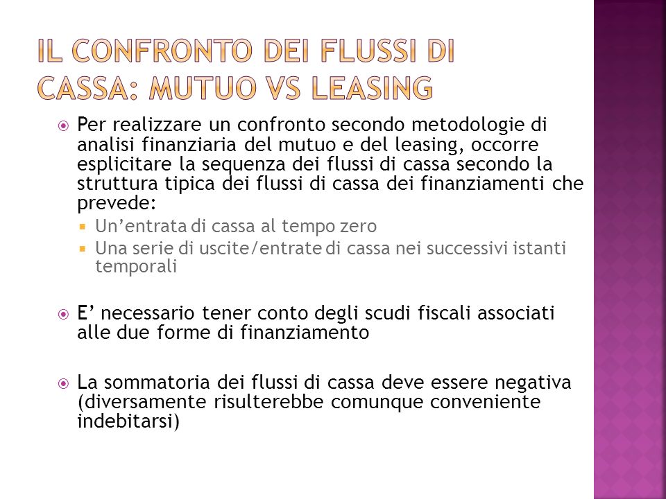 Il confronto dei flussi di cassa: mutuo vs leasing