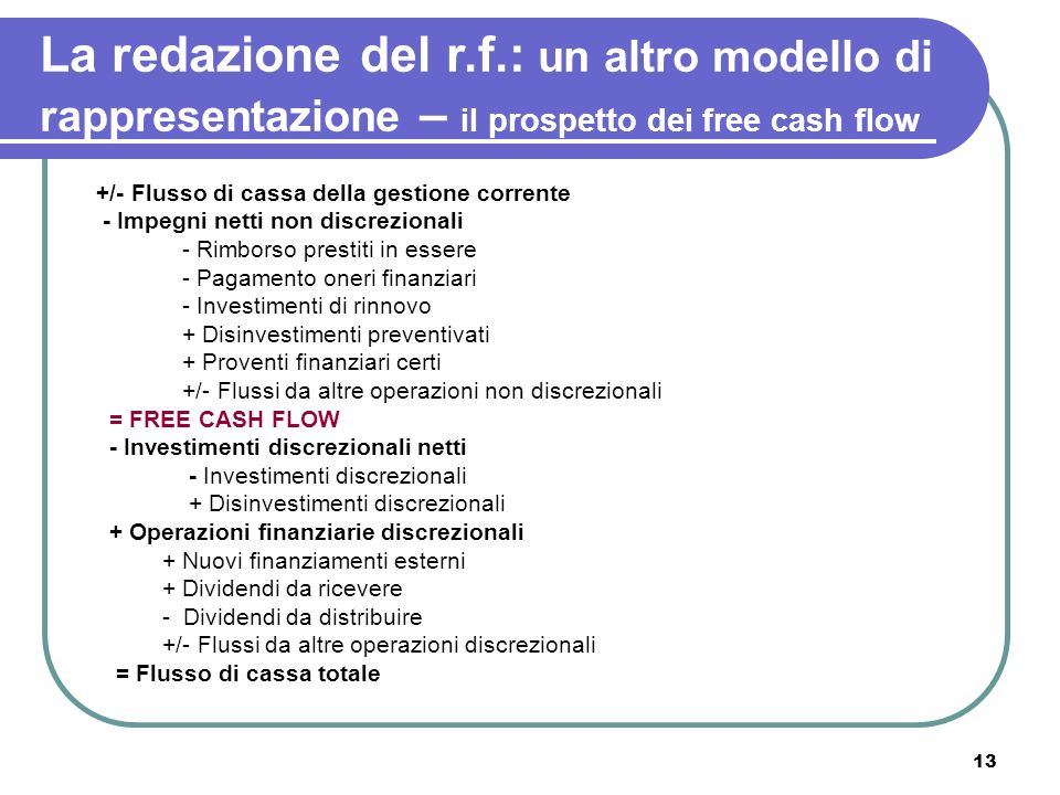 La redazione del r.f.: un altro modello di rappresentazione – il prospetto dei free cash flow