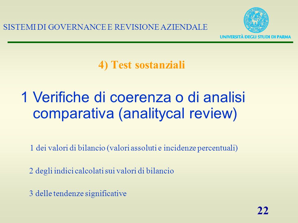 1 Verifiche di coerenza o di analisi comparativa (analitycal review)