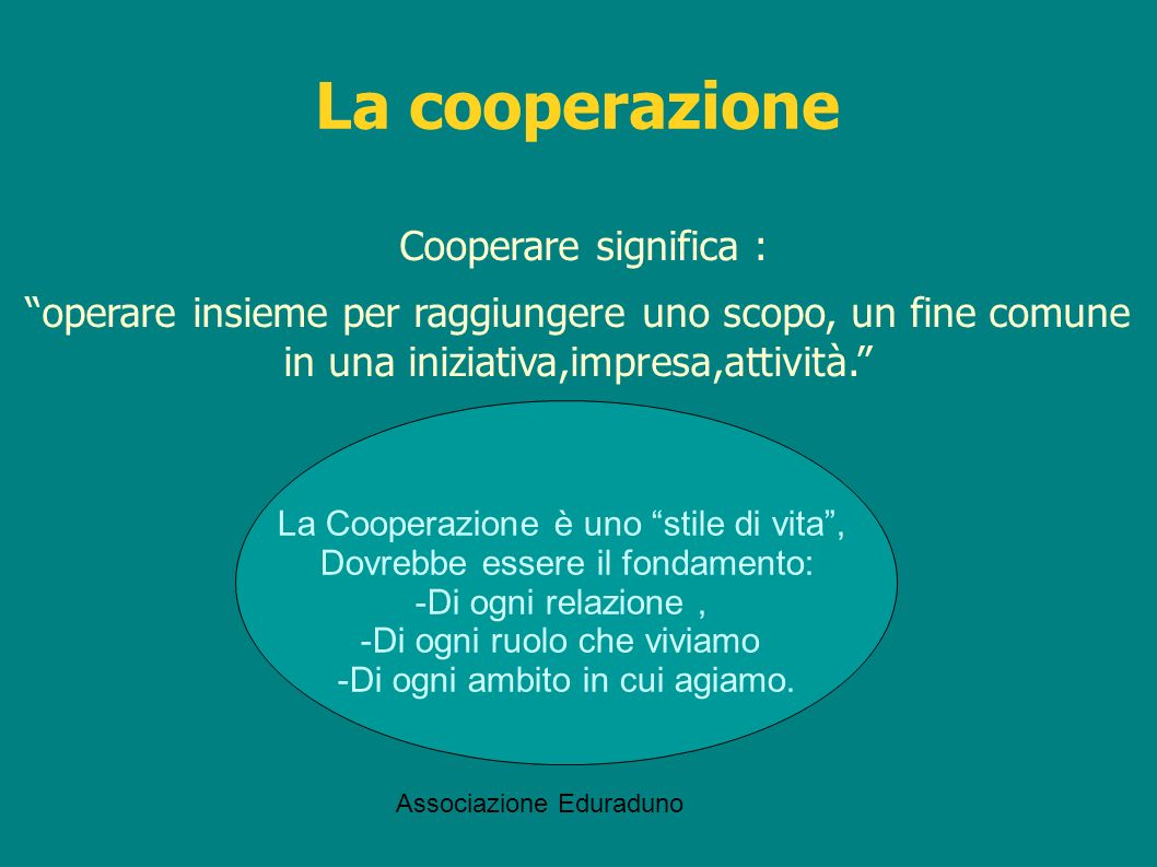 La cooperazione Cooperare significa :