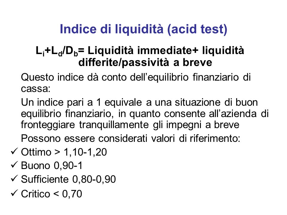 Indice di liquidità (acid test)