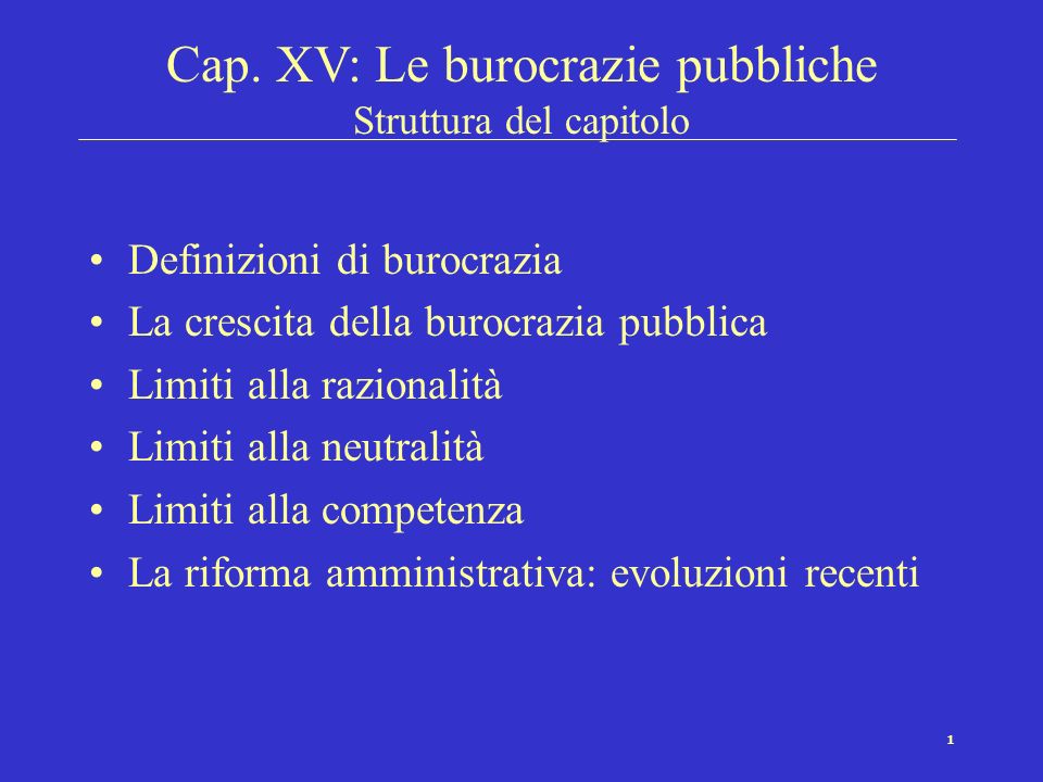 Cap. XV: Le burocrazie pubbliche Struttura del capitolo