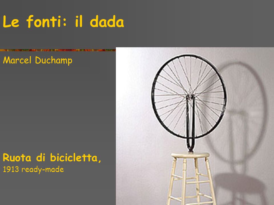 Le fonti: il dada Ruota di bicicletta, Marcel Duchamp 1913 ready-made
