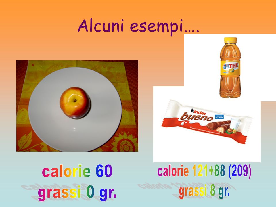 Alcuni esempi…. calorie 60 grassi 0 gr. calorie (209)