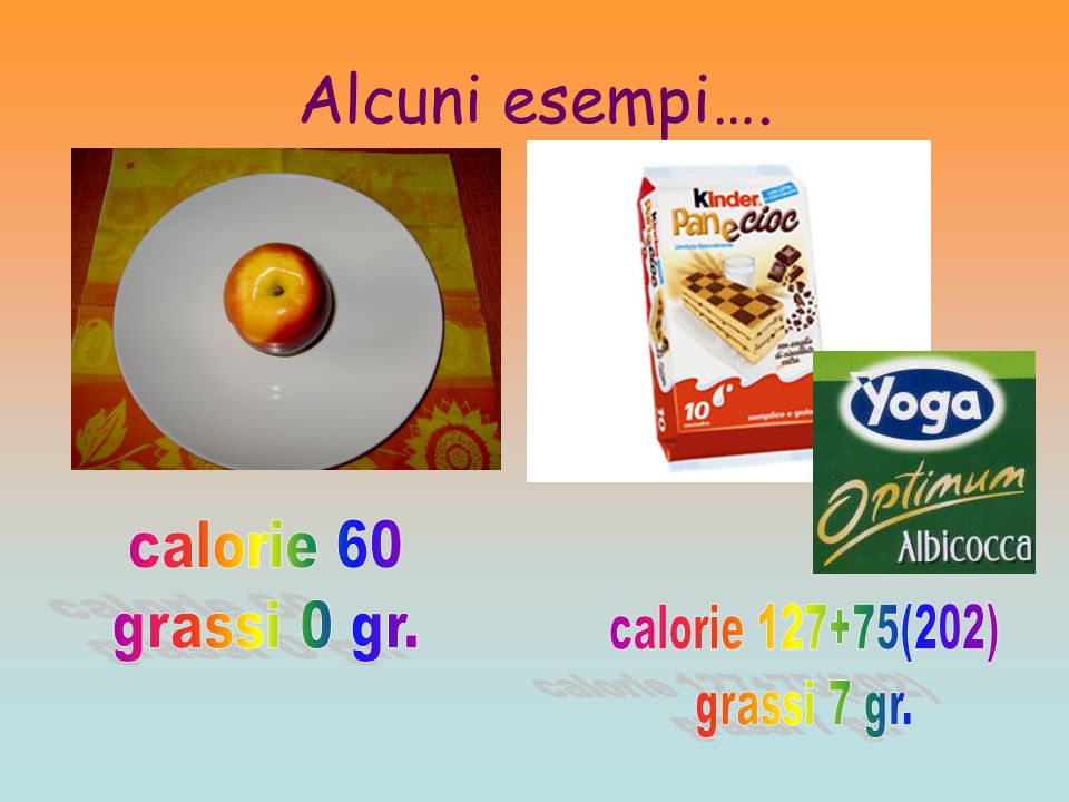 Alcuni esempi…. calorie 60 grassi 0 gr. calorie (202)