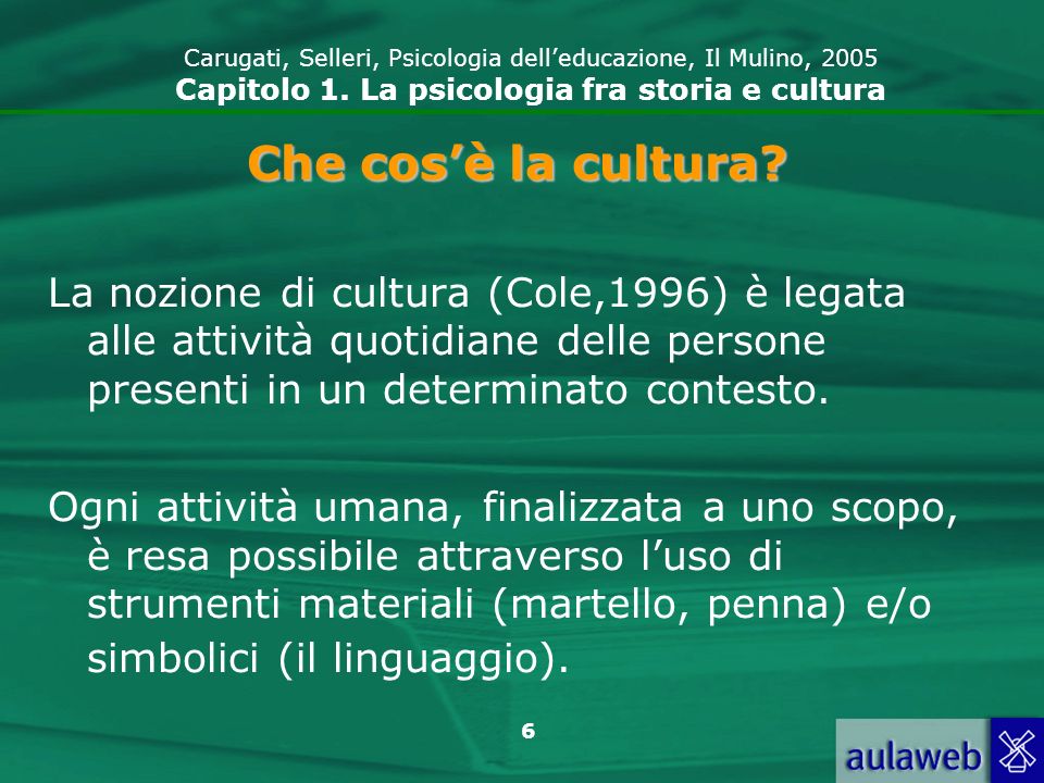 Carugati, Selleri, Psicologia dell’educazione, Il Mulino, 2005 Capitolo 1. La psicologia fra storia e cultura