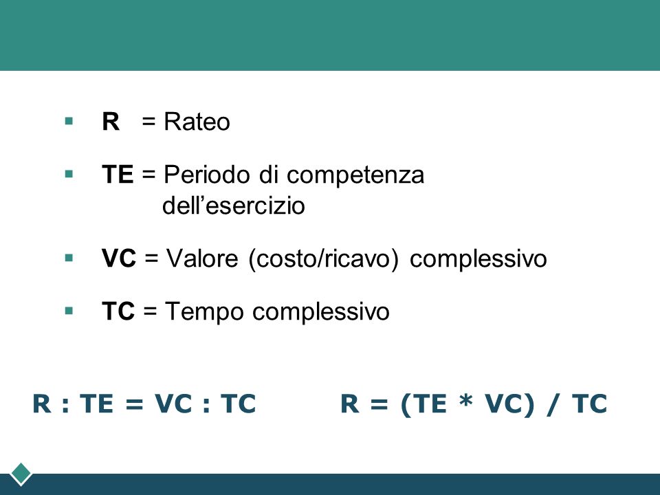 R : TE = VC : TC R = (TE * VC) / TC