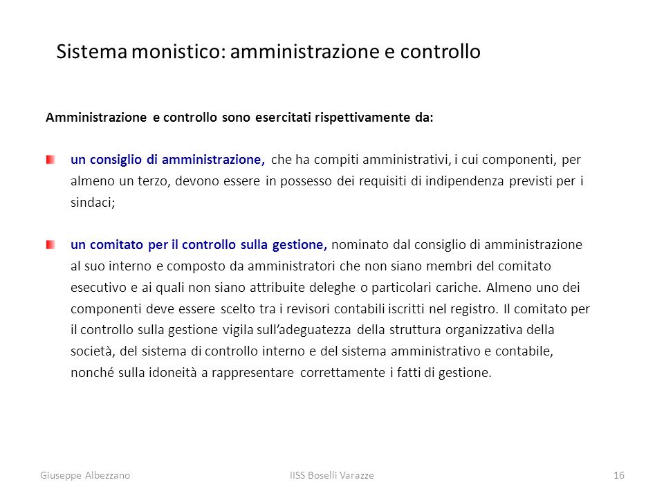 Sistema monistico: amministrazione e controllo