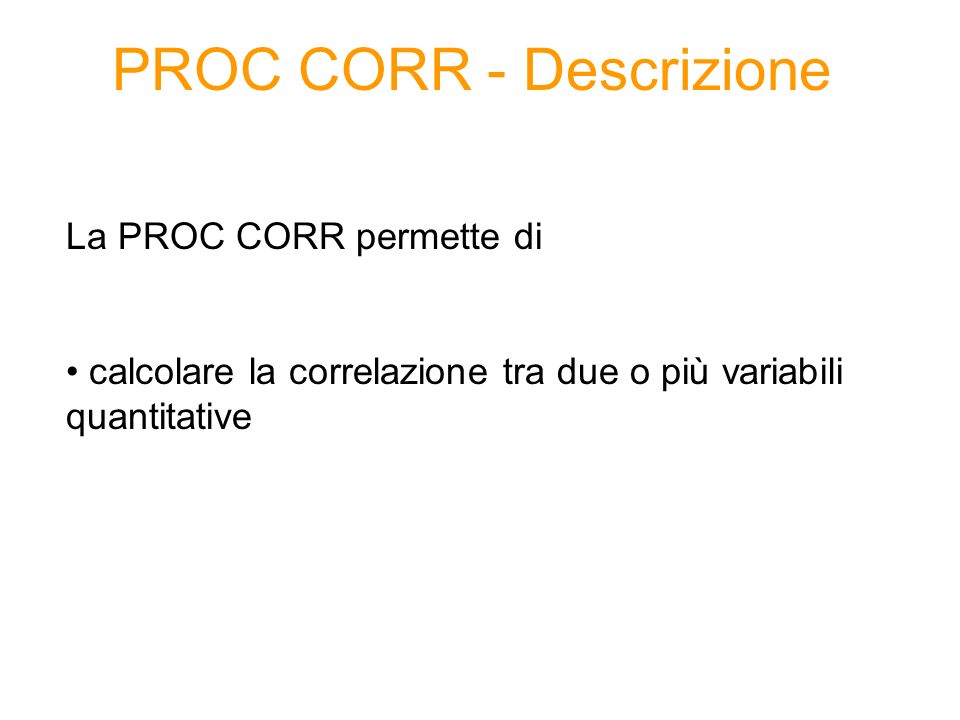 PROC CORR - Descrizione