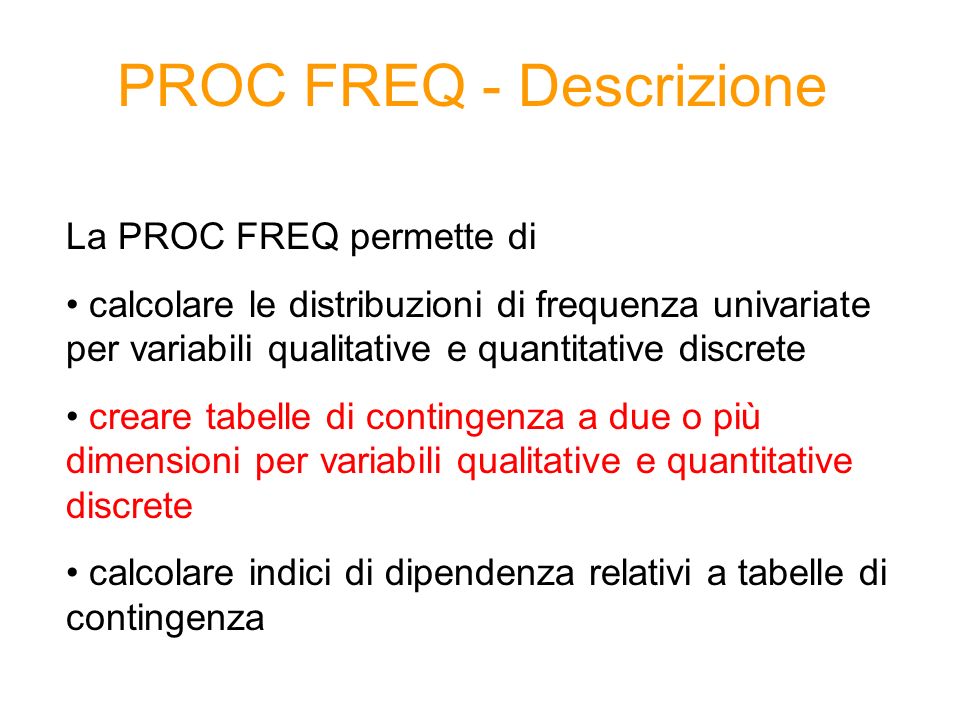 PROC FREQ - Descrizione