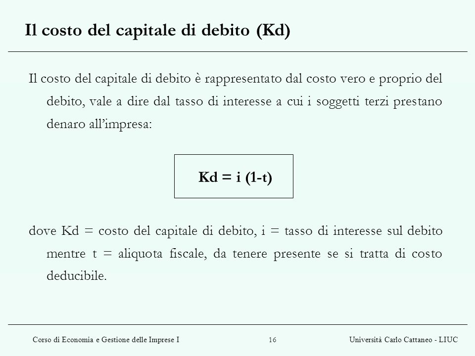 Il costo del capitale di debito (Kd)
