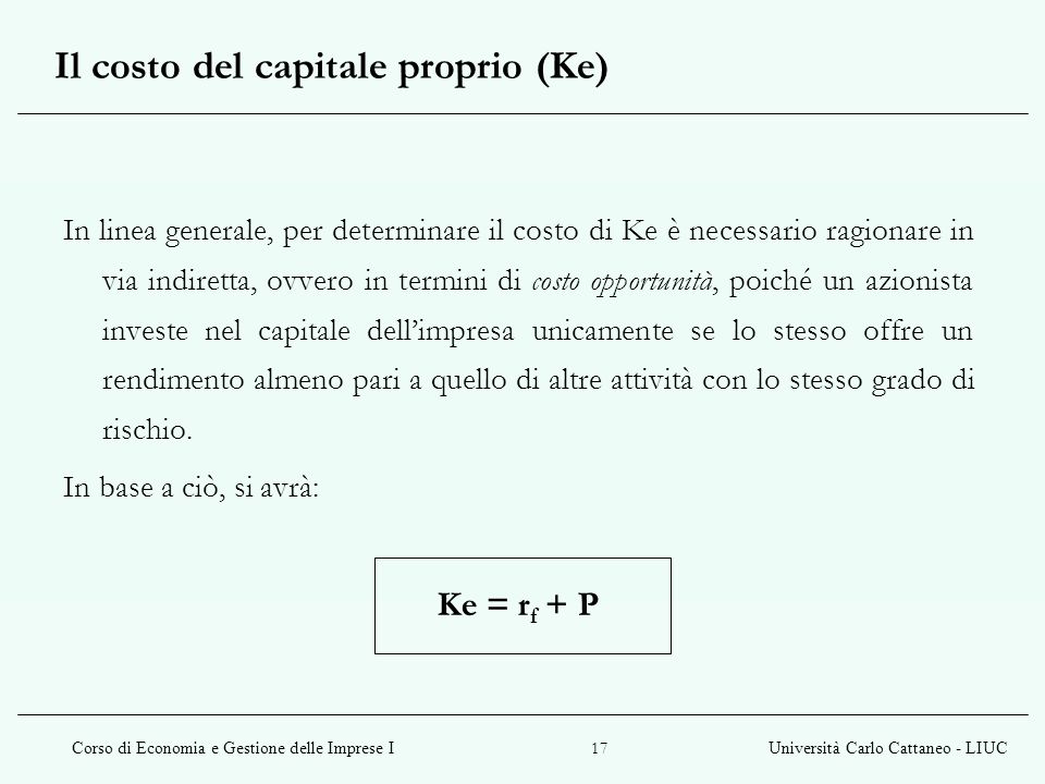 Il costo del capitale proprio (Ke)