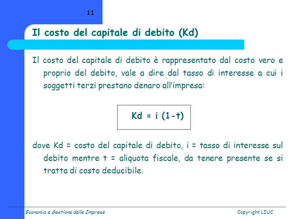 Il costo del capitale di debito (Kd)