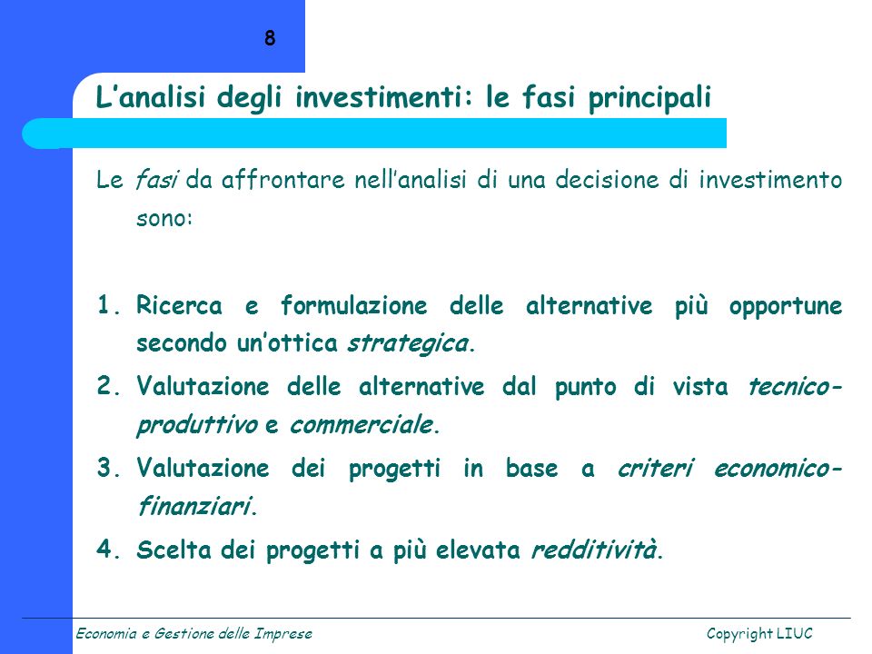L’analisi degli investimenti: le fasi principali