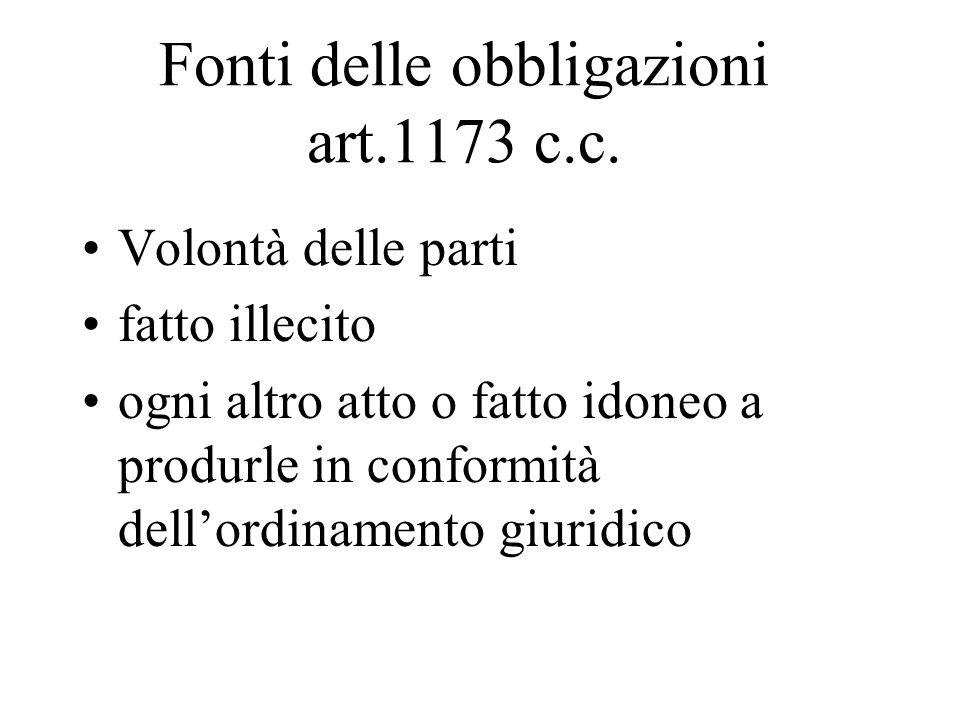 Fonti delle obbligazioni art.1173 c.c.