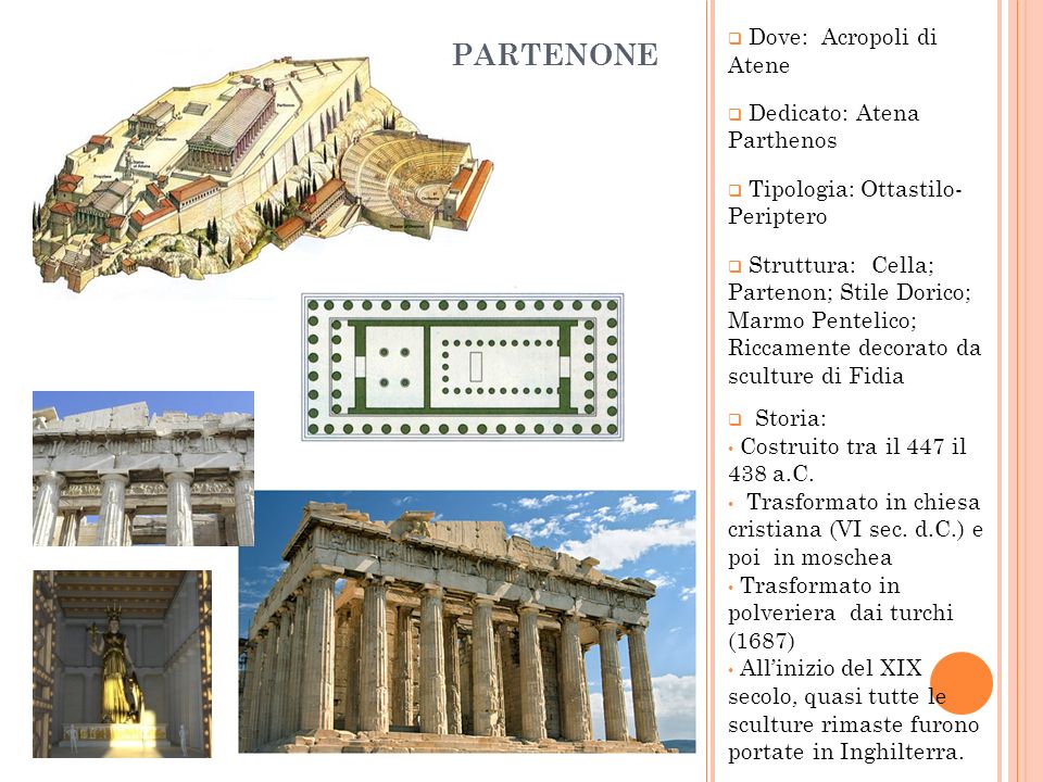 PARTENONE Dove: Acropoli di Atene Dedicato: Atena Parthenos