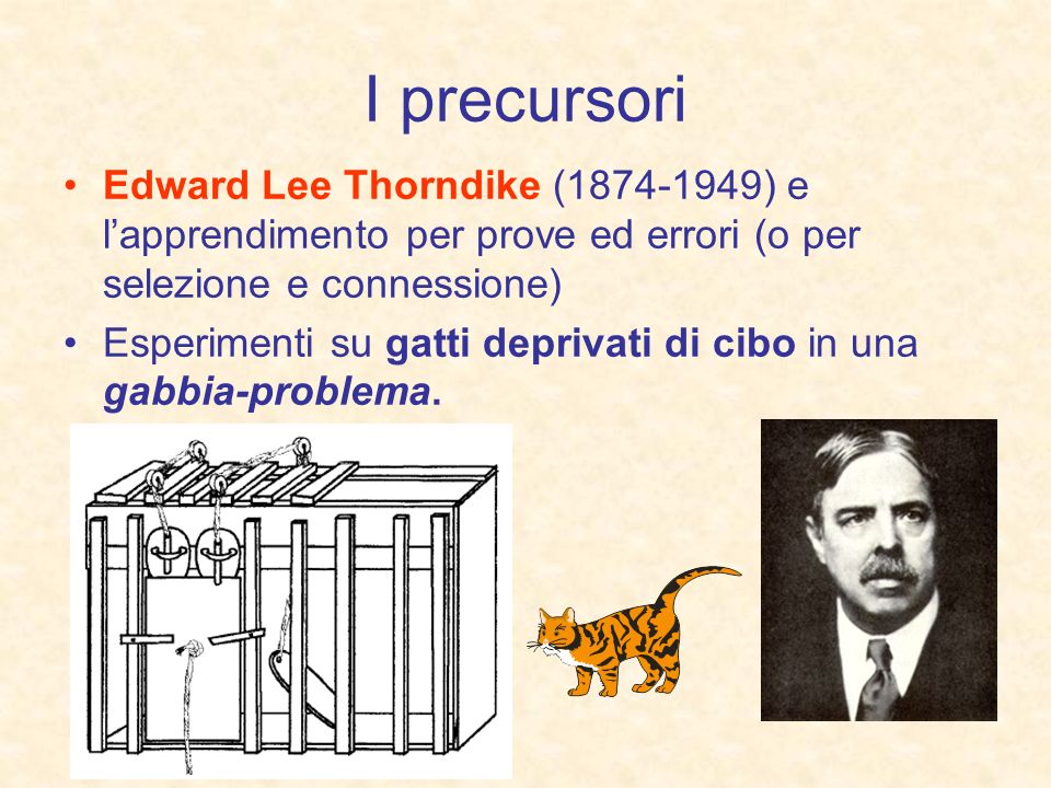 I precursori Edward Lee Thorndike ( ) e l’apprendimento per prove ed errori (o per selezione e connessione)