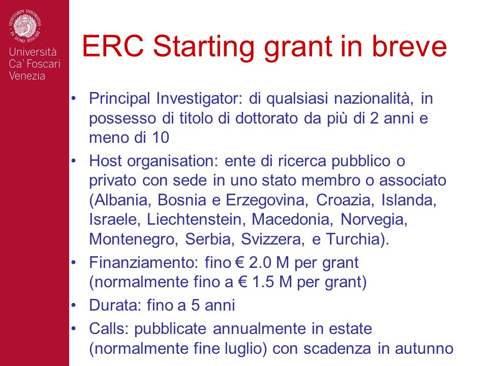 ERC Starting grant in breve