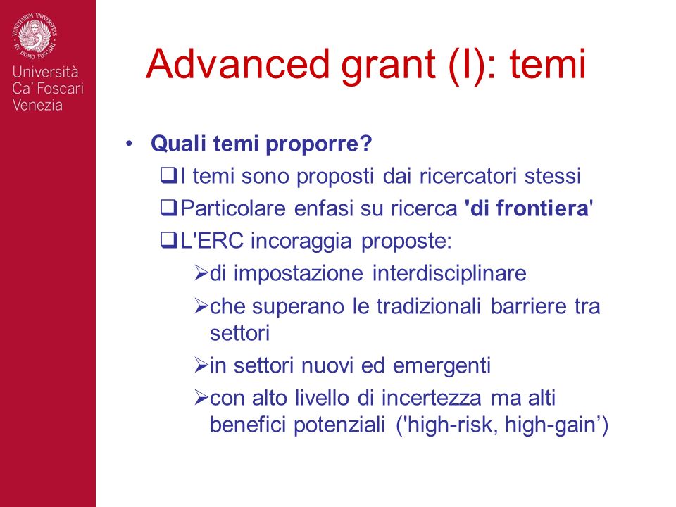 Advanced grant (I): temi