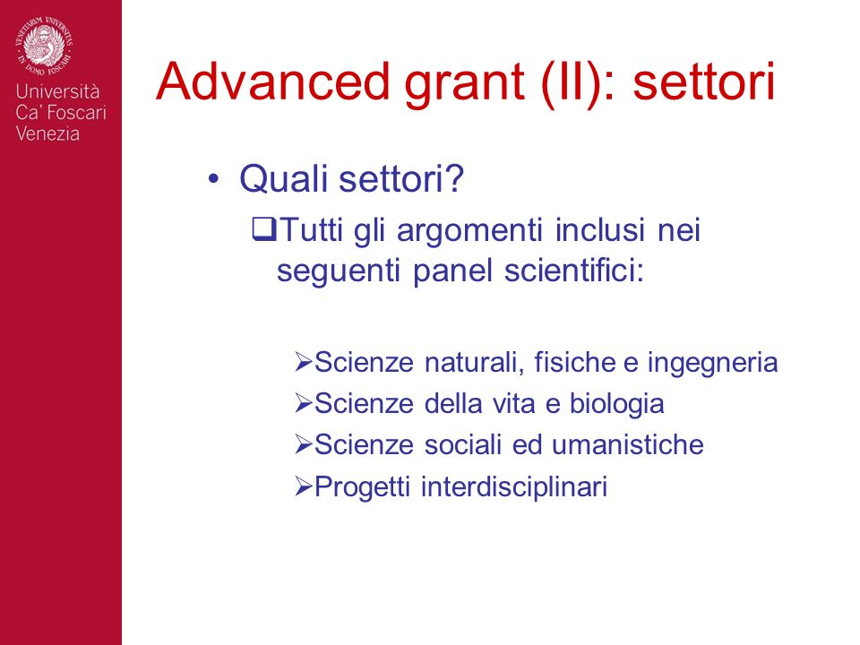 Advanced grant (II): settori