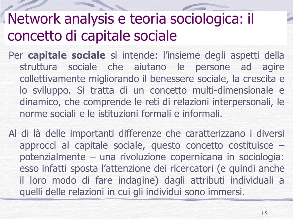 Network analysis e teoria sociologica: il concetto di capitale sociale