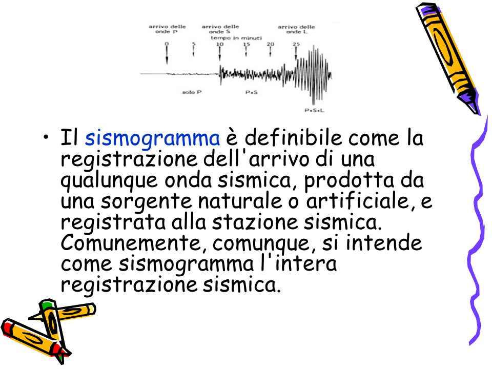 Il sismogramma è definibile come la registrazione dell arrivo di una qualunque onda sismica, prodotta da una sorgente naturale o artificiale, e registrata alla stazione sismica.