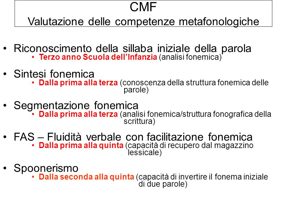 CMF Valutazione delle competenze metafonologiche