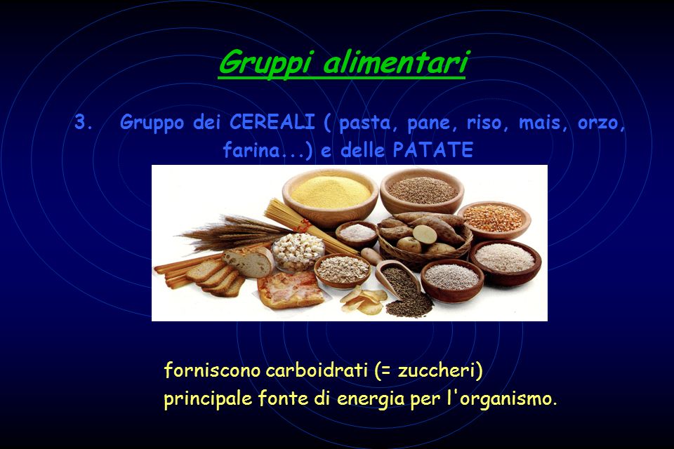 3. Gruppo dei CEREALI ( pasta, pane, riso, mais, orzo, farina