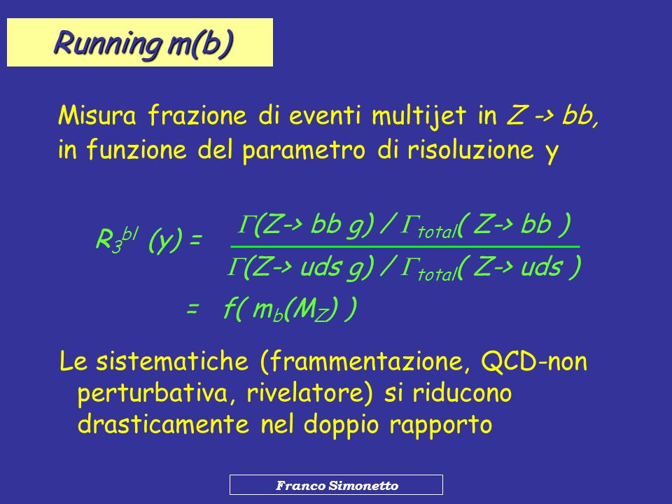 Running m(b) Misura frazione di eventi multijet in Z -> bb,