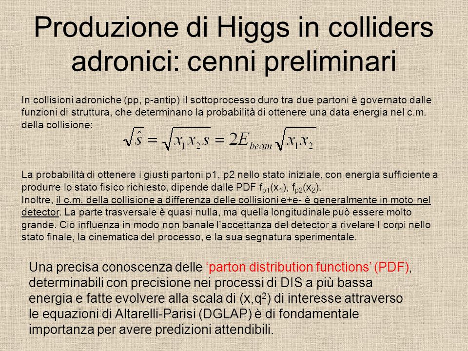 Produzione di Higgs in colliders adronici: cenni preliminari