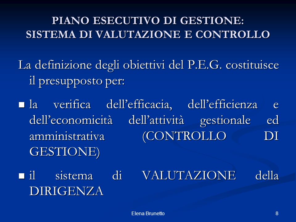 PIANO ESECUTIVO DI GESTIONE: SISTEMA DI VALUTAZIONE E CONTROLLO