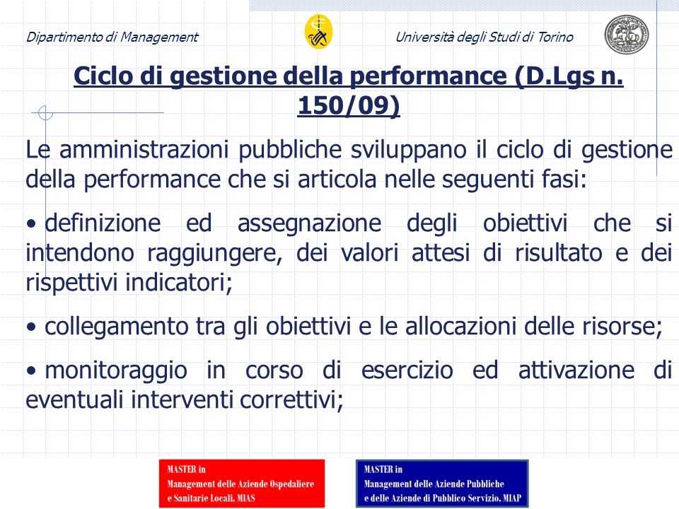 Ciclo di gestione della performance (D.Lgs n. 150/09)