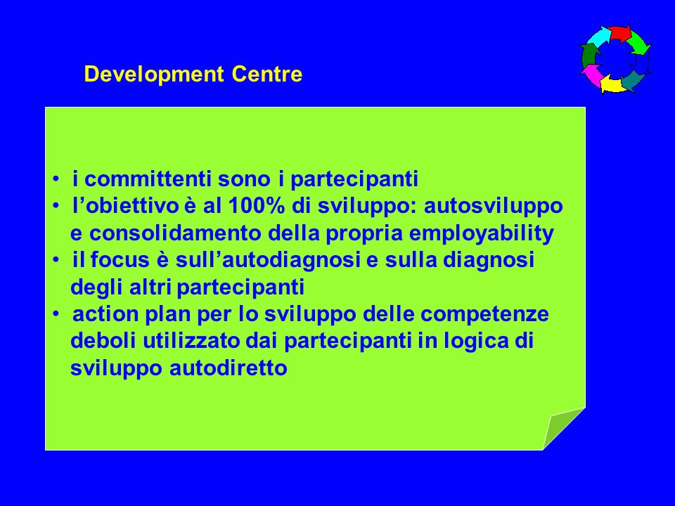 Development Centre i committenti sono i partecipanti. l’obiettivo è al 100% di sviluppo: autosviluppo.