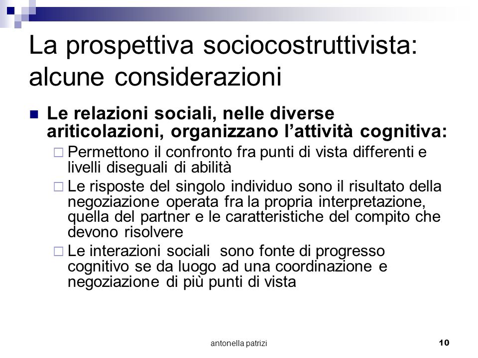 La prospettiva sociocostruttivista: alcune considerazioni