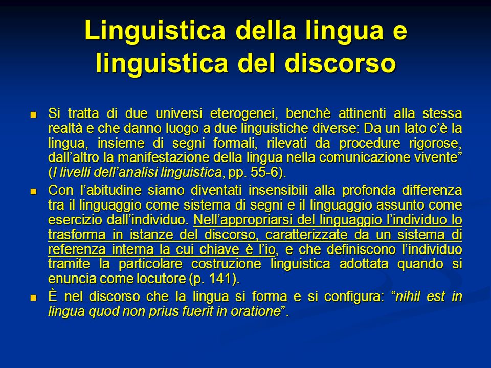 Linguistica della lingua e linguistica del discorso