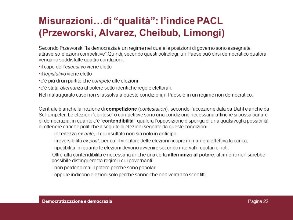Misurazioni…di qualità : l’indice PACL (Przeworski, Alvarez, Cheibub, Limongi)