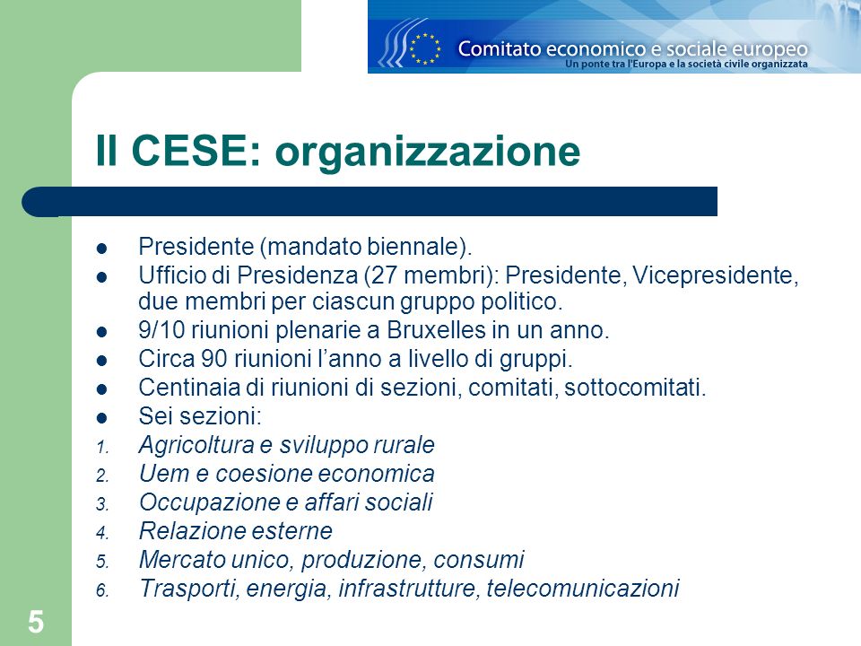 Il CESE: organizzazione