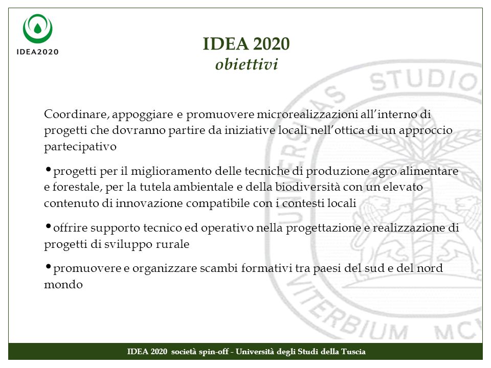 IDEA 2020 società spin-off - Università degli Studi della Tuscia