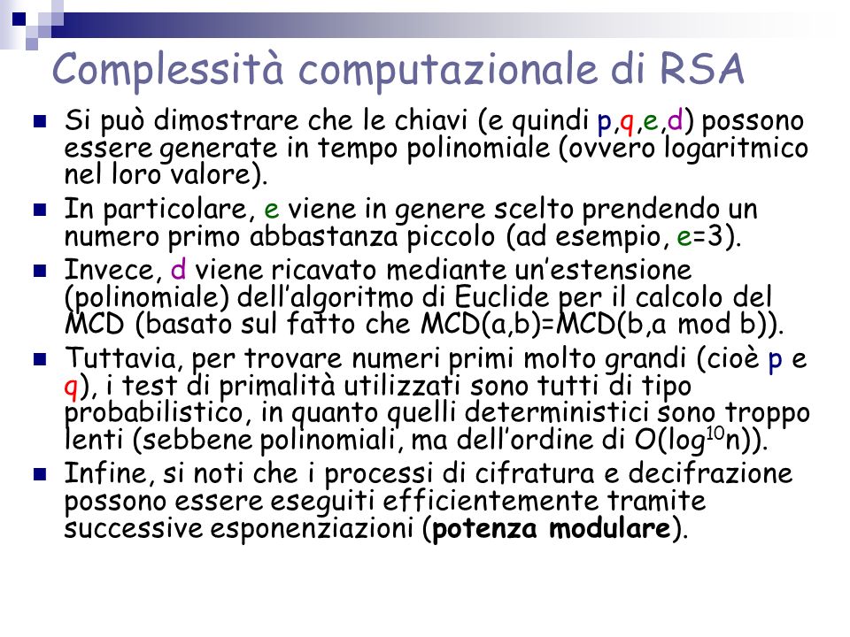 Complessità computazionale di RSA