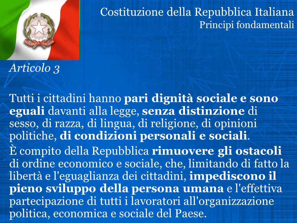 Costituzione della Repubblica Italiana Principi fondamentali