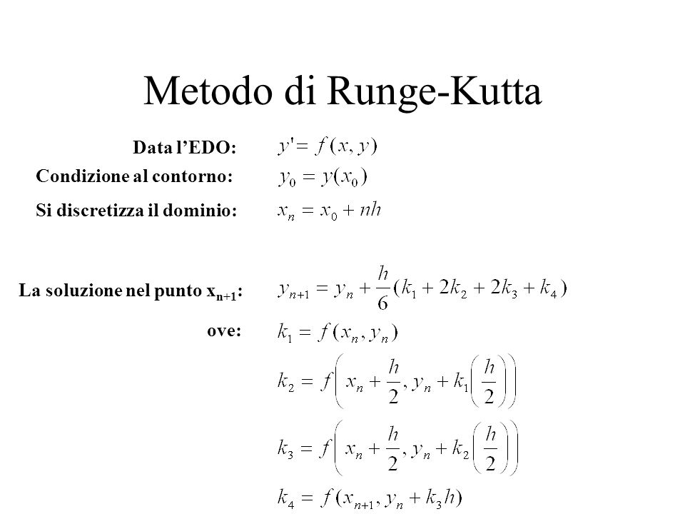 Metodo di Runge-Kutta Data l’EDO: Condizione al contorno: