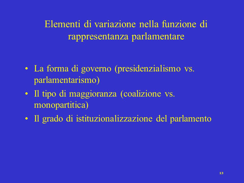 Elementi di variazione nella funzione di rappresentanza parlamentare