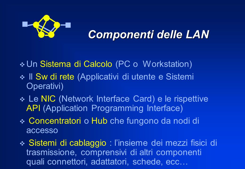 Componenti delle LAN Un Sistema di Calcolo (PC o Workstation)