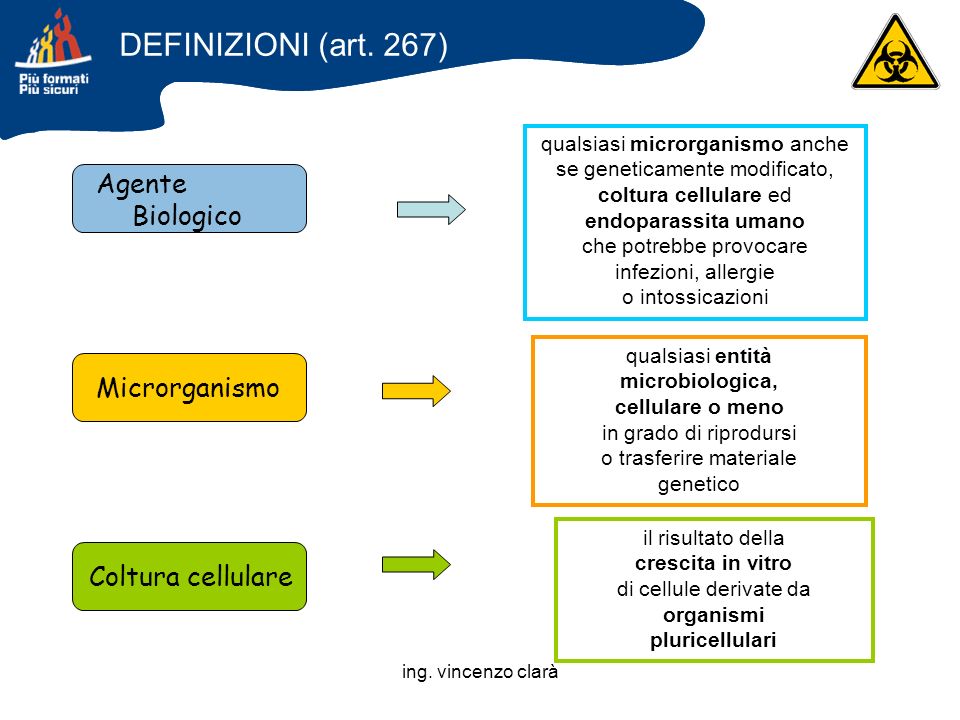 DEFINIZIONI (art. 267) Agente Biologico Microrganismo