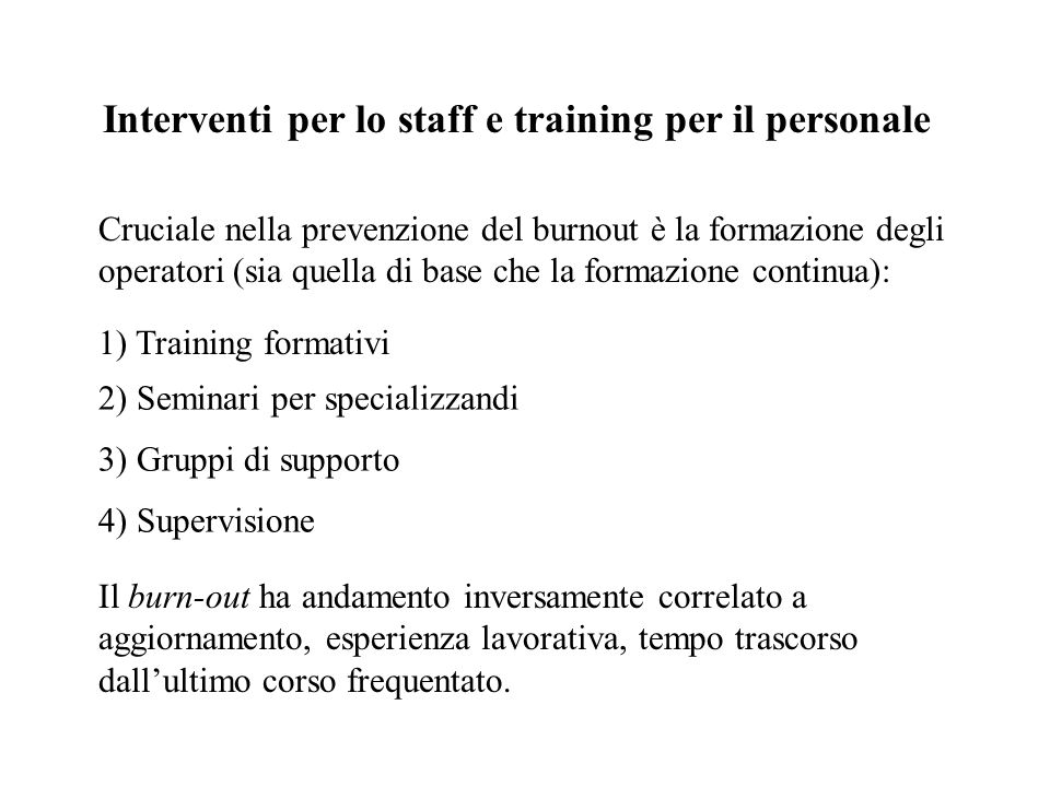 Interventi per lo staff e training per il personale