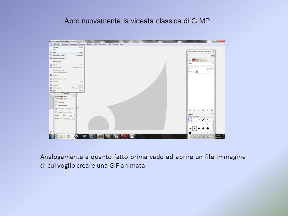 Apro nuovamente la videata classica di GIMP