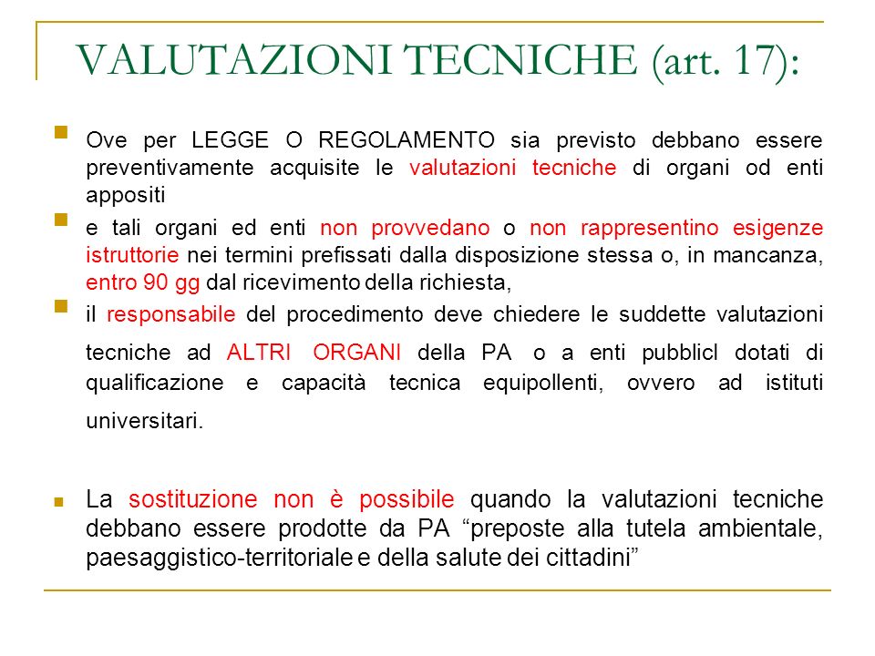 VALUTAZIONI TECNICHE (art. 17):