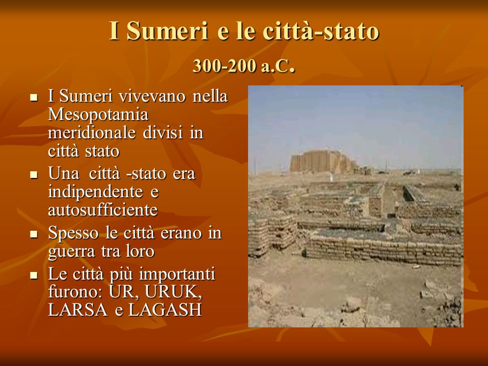 I Sumeri e le città-stato a.C.